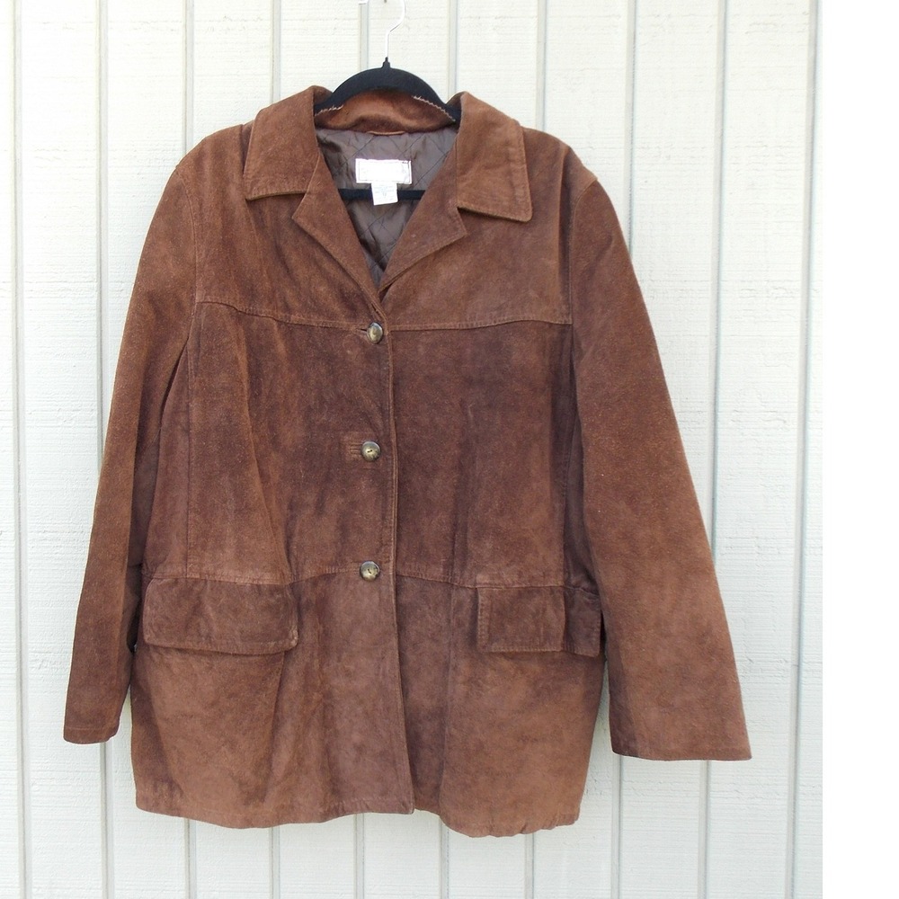 Casual Corner Suede Leather Barn Jacket Vintage Women Size 12 Brown Made Italy - Picture 7 of 9